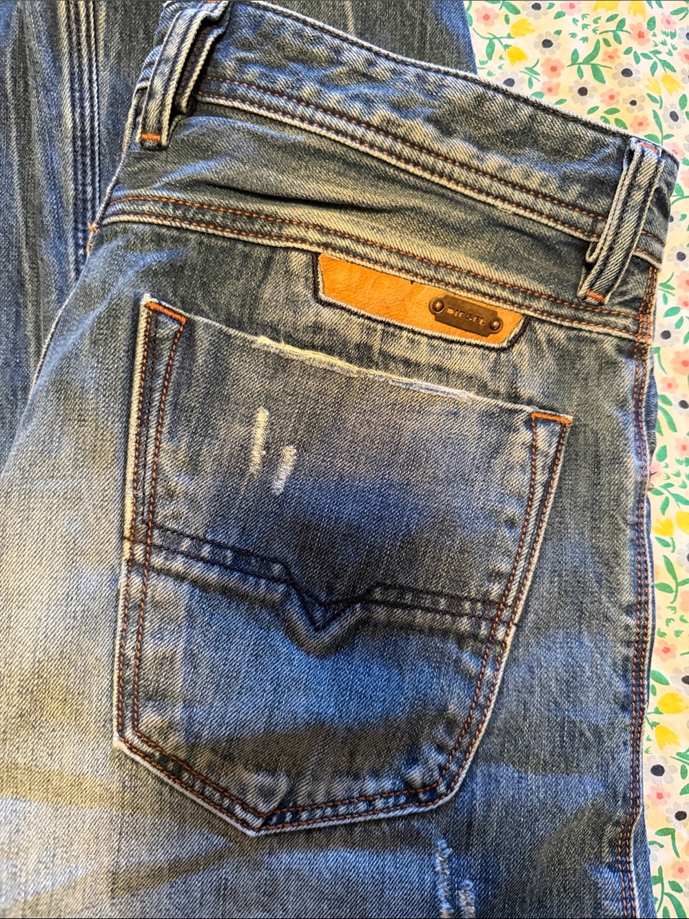 Diesel Men's Straight Leg Blue Denim Jeans with Contrast Stitching